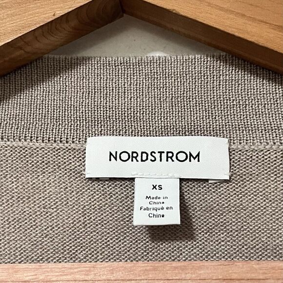 Nordstrom Women's Merino Wool Blend Cardigan XS Taupe Open Front Cozy Sweater - Picture 5 of 6